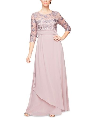Alex Evenings Petite Embellished Illusion-bodice 3/4-sleeve Gown - Pink