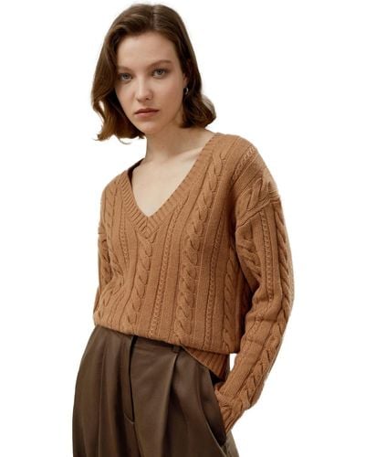 LILYSILK Cable-knit Wool-cashmere Blend Sweater - Brown