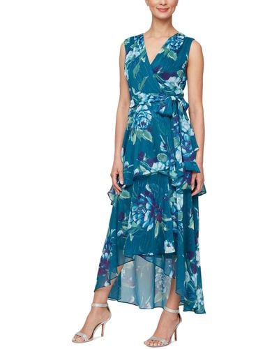Sl Fashions Printed Tie-waist High-low Dress - Blue