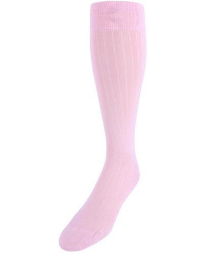Trafalgar Jasper Ribbed Over The Calf Solid Color Mercerized Cotton Socks - Pink