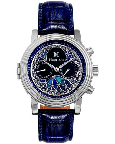 Heritor Automatic Legacy Black Or Blue Or Brown Genuine Leather Band Watch