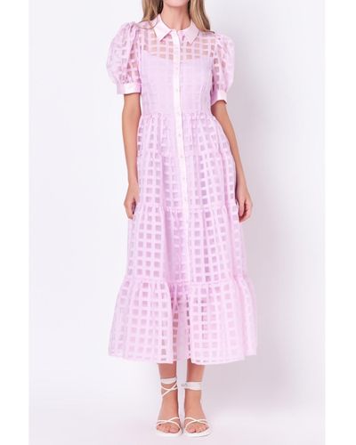English Factory Gridded Organza Tiered Maxi Dress - Pink