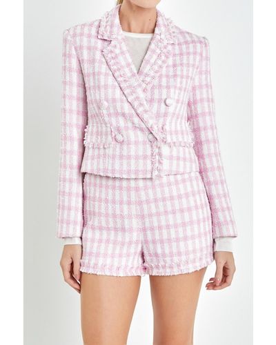 English Factory Textured Double Breasted Blazer - Pink