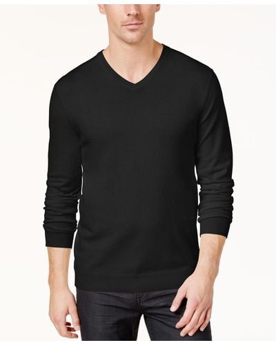 Alfani Solid V-neck Cotton Sweater - Black