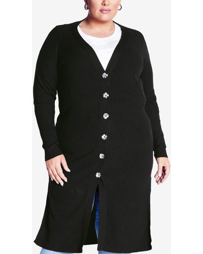 Avenue Plus Size Button Knit Cardigan Sweater - Black