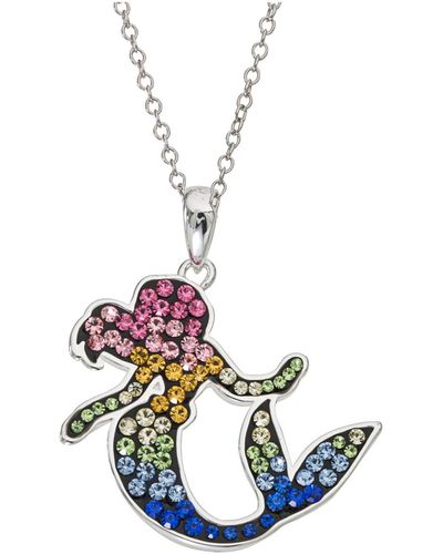 Disney The Little Mermaid Ariel Rainbow Crystal Silver Flash Plated Pendant Necklace - Pink