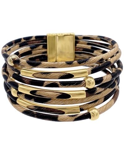 Adornia 14k Gold Plated Multi Strand Leopard Print Bangle Bracelet - Black