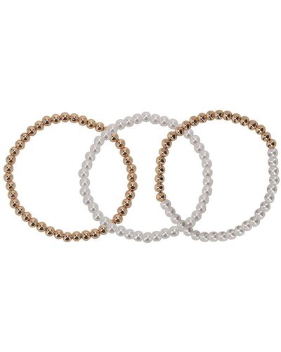 Laundry by Shelli Segal 3 Piece Gold Tone Beaded And Pearl Stretch Bracelet - Metallic