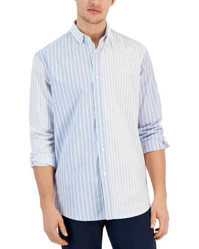 Club Room Mixed Stripe Long Sleeve Button-down Oxford Shirt - Blue