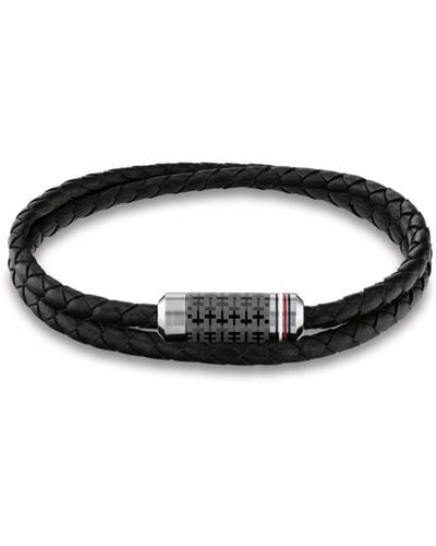 Tommy Hilfiger Leather Braided Bracelet - Black