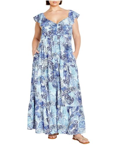 City Chic Plus Size Blushing Beauty Maxi Dress - Blue
