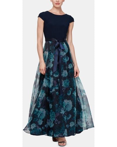 Sl Fashions Floral-organza Gown - Blue