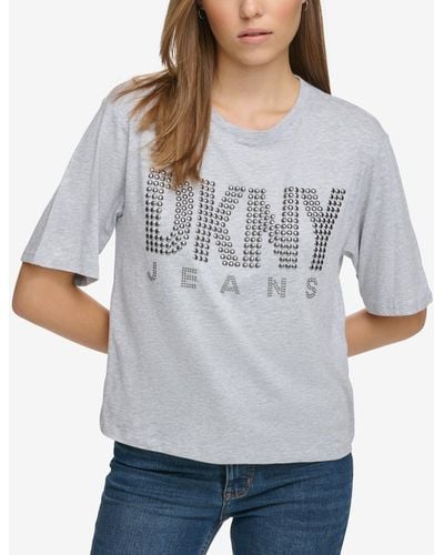 DKNY Crewneck Embellished-logo T-shirt - Gray