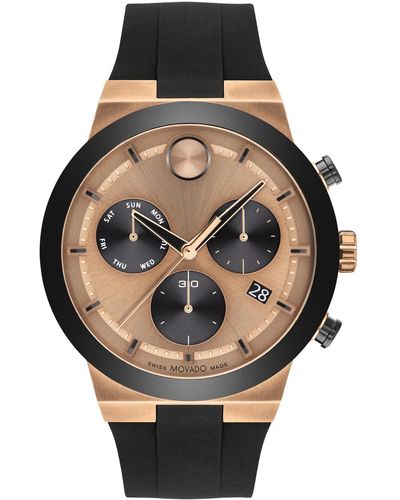 Movado Swiss Chronograph Bold Black Silicone Strap Watch 44mm