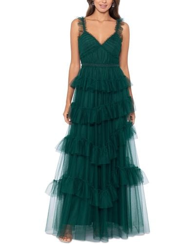 Betsy & Adam Ruffled Tiered Gown - Green