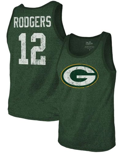 Fanatics Aaron Rodgers Bay Packers Name Number Tri-blend Tank Top - Green