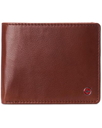 Alpine Swiss Genuine Leather Passcase Bifold Wallet Rfid Safe 2 Id Windows - Red