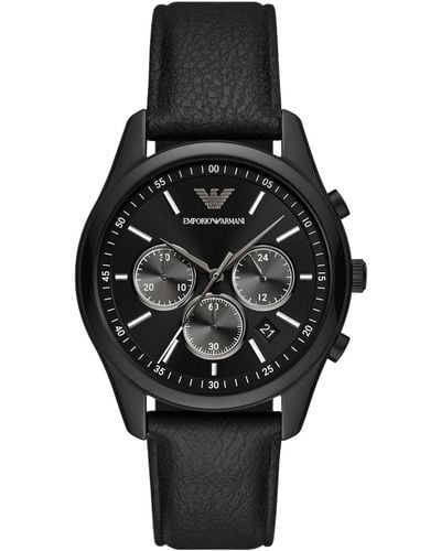 Emporio Armani Chronograph Leather Strap Watch 41mm - Black
