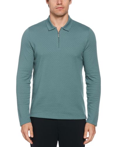 Perry Ellis Long Sleeve Jacquard Quarter-zip Polo Shirt - Green