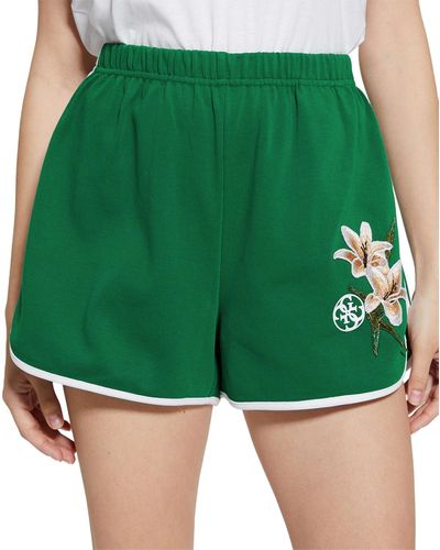 Guess Zoey Floral-patchwork Pull-on Shorts - Green