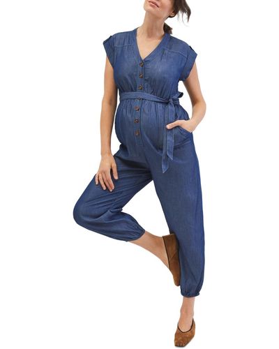 Motherhood Maternity Utility Short Sleeve Maternity Jumpsuit - Blue