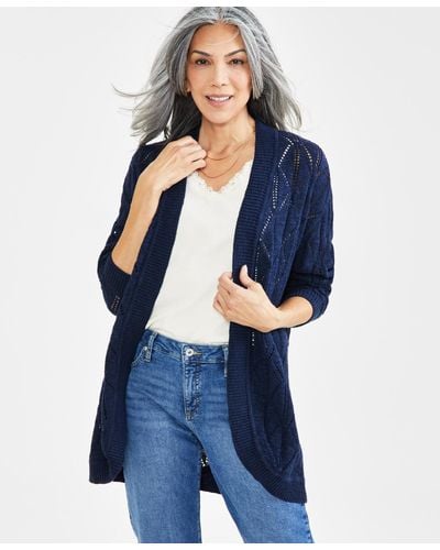Style & Co. Pointelle Open-front Cardigan - Blue