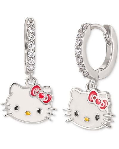 Macy's Cubic Zirconia & Enamel Hello Kitty Dangle Hoop Drop Earrings - White