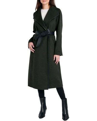 Tahari Wool Blend Belted Wrap Coat - Black