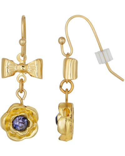 2028 Gold-tone Flower Bow Drop Earrings - Purple