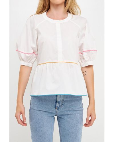English Factory Piping Detailed Blouse - White
