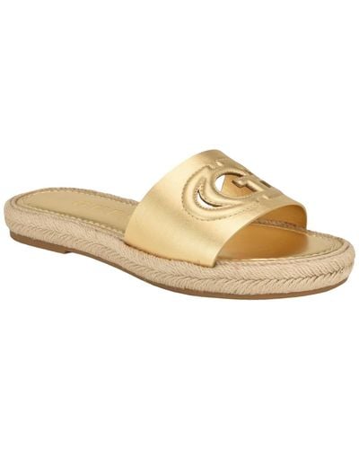 Guess Katica Open Toe Jute Wrapped Logo Sandals - White