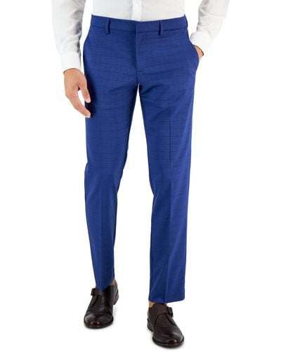 Perry Ellis Slim-fit Tonal Check Dress Pants - Blue