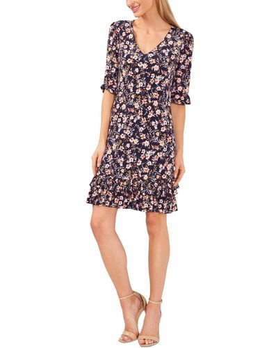 Cece Floral-print Elbow-sleeve Shift Dress - Red
