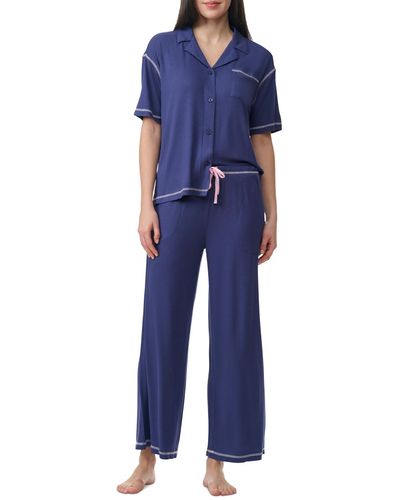 Splendid 2-pc. Notched-collar Pajamas Set - Blue