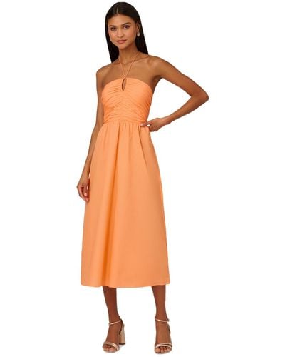 Adrianna Papell Ruched-bodice Halter Dress - Orange
