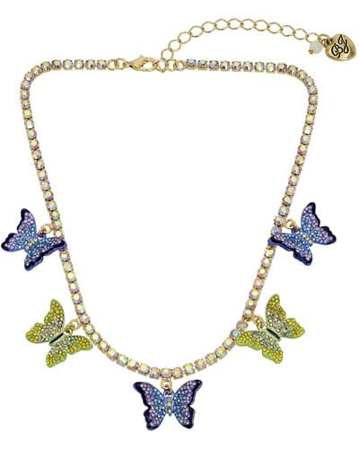 Betsey Johnson Faux Stone Butterfly Bib Necklace - Metallic