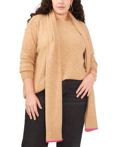 Vince Camuto Trendy Plus Size Scarf And Crewneck Sweater Set - Black