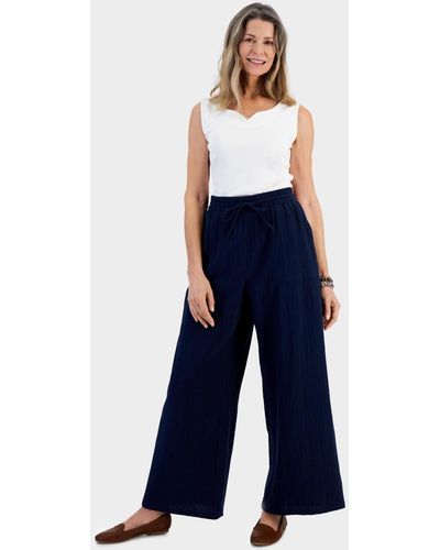 Style & Co. Cotton Gauze Wide-leg Pants - Blue