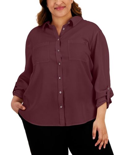 Calvin Klein Trendy Plus Size Utility Shirt - Purple