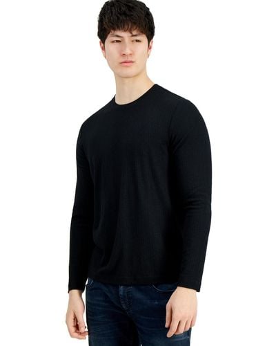 INC International Concepts Long-sleeve Crewneck Variegated Rib Sweater - Black