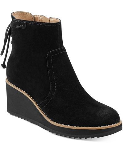 Earth Calia Round Toe Casual Wedge Ankle Booties - Black