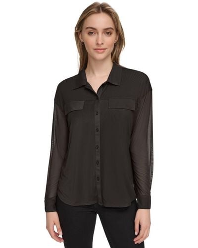 Calvin Klein Mesh Button-front Shirt - Black