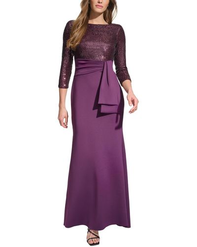 Eliza J Boat-neck Sequin Drape-waist Gown - Purple
