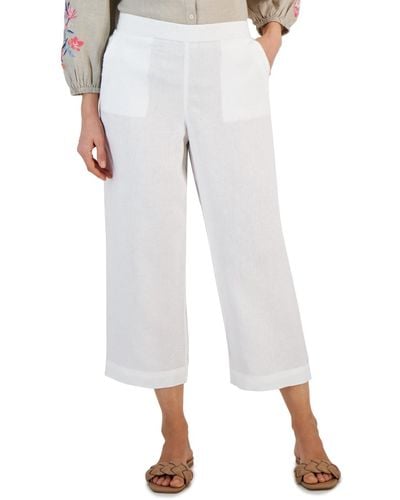 Charter Club 100% Linen Pull-on Cropped Pants - White