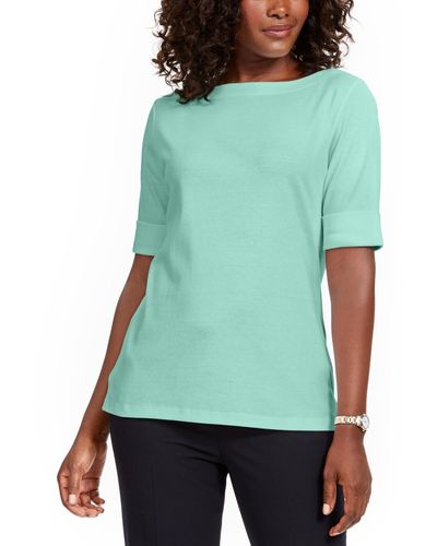 Karen Scott Petite Cotton Elbow-sleeve T-shirt - Green