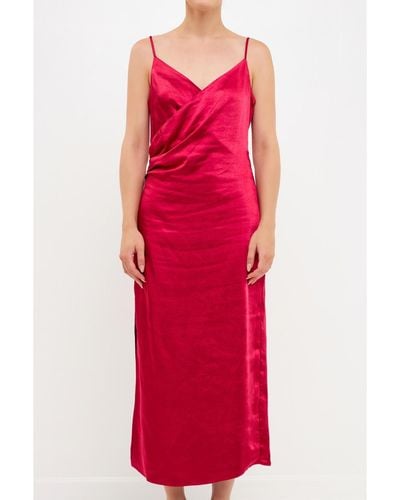 Endless Rose Satin Wrap Midi Dress - Red