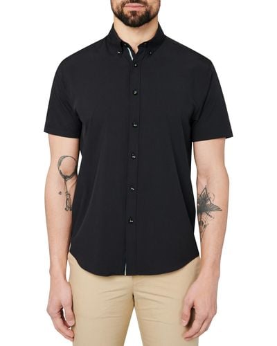 Society of Threads Slim Fit Non-iron Solid Performance Stretch Button-down Shirt - Black