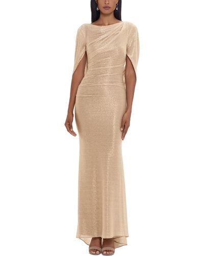 Betsy & Adam Metallic Cape Gown - Natural