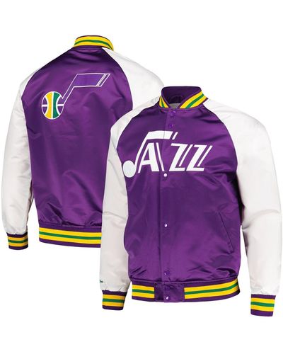 Mitchell & Ness Utah Jazz Double Clutch Satin Raglan Full-snap Jacket - Purple