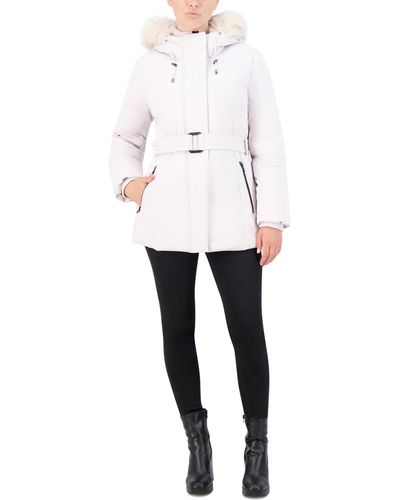 Cole Haan Belted Faux-fur-trim Hooded Puffer Coat - White